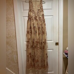 Southern Fried Chics evening gown gold/rose gold color with sequins. Size small.